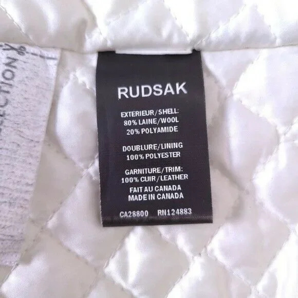 RUDSAK Ivory Designer Wool Leather Button Up Long Trench Coat Size XS - Picture 11 of 12